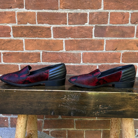 The Kooples Pony Hair Python Print Red Black Loafers Leather - Picture 4 of 7